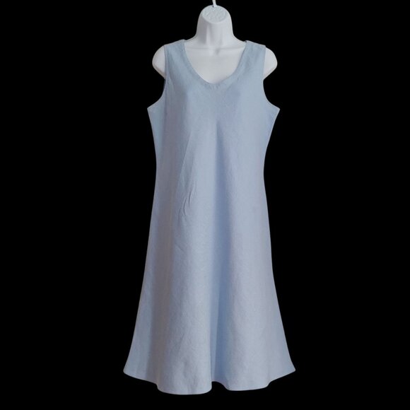 Eileen Fisher Ice Blue Irish Linen Shift Dress Lagom Cottage Lagonlook L - Picture 1 of 13